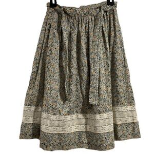 Vintage floral‎ skirt Union made size 10 sash belt side zip and button